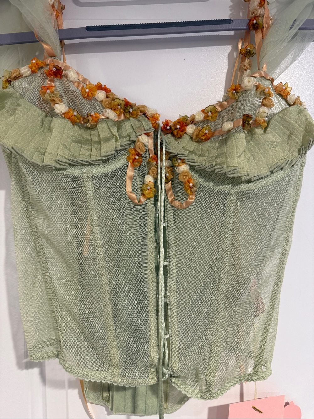 Lacemade Fairy Wildflower Green Floral Corset and Tulle Skirt Women's Size L New - Picture 4 of 14
